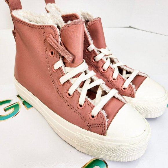 Converse CTAS Lift Platform High Top Pink Women's Leather Sneakers Size A04256C - Picture 2 of 8
